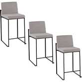 Fuji 26" High Back Counter Stool in Black Steel & Grey Fabric (Set of 3)